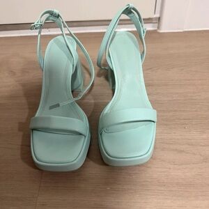 stradivarius Pastel Mint Slingback Block Heels